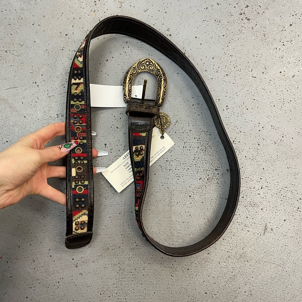 Leatherock Multicolor Embroidered Belt with Gold Buckle